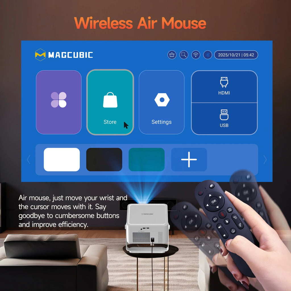 Magcubic HY450MAX 1100ANSI Android 14 Proyector portátil para exteriores 1080P Enfoque automático 8K Soporte WIFI6 Mini proyector de haz