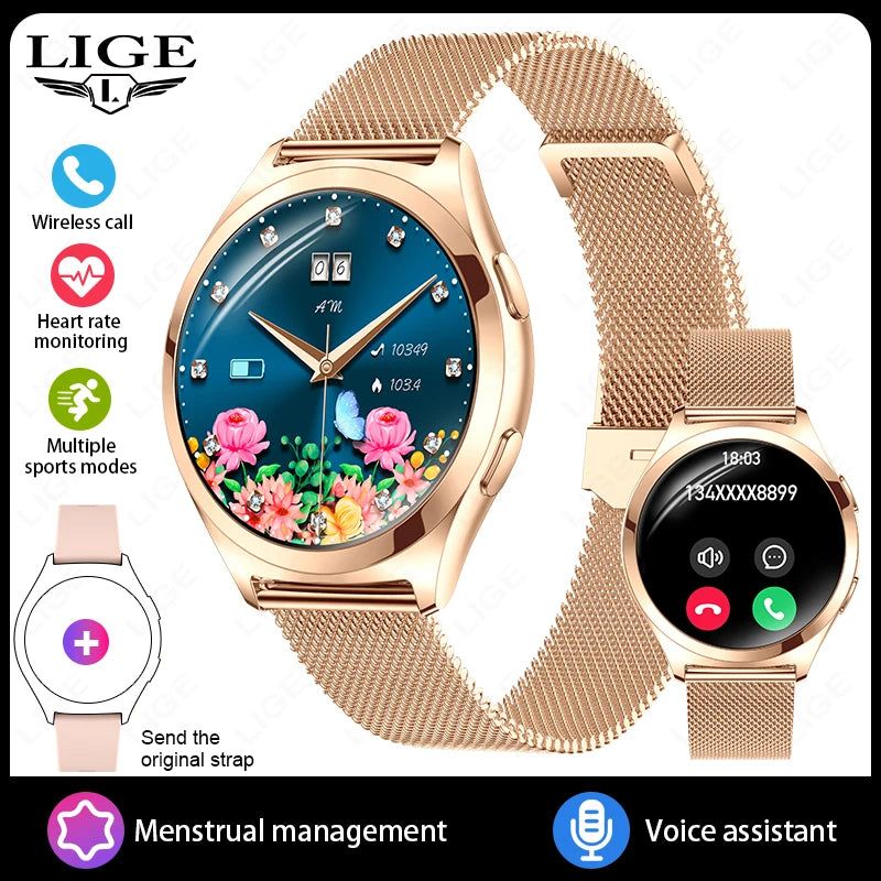 Smartwatch LIGE para mujer con Bluetooth, monitor de salud y esfera personalizable