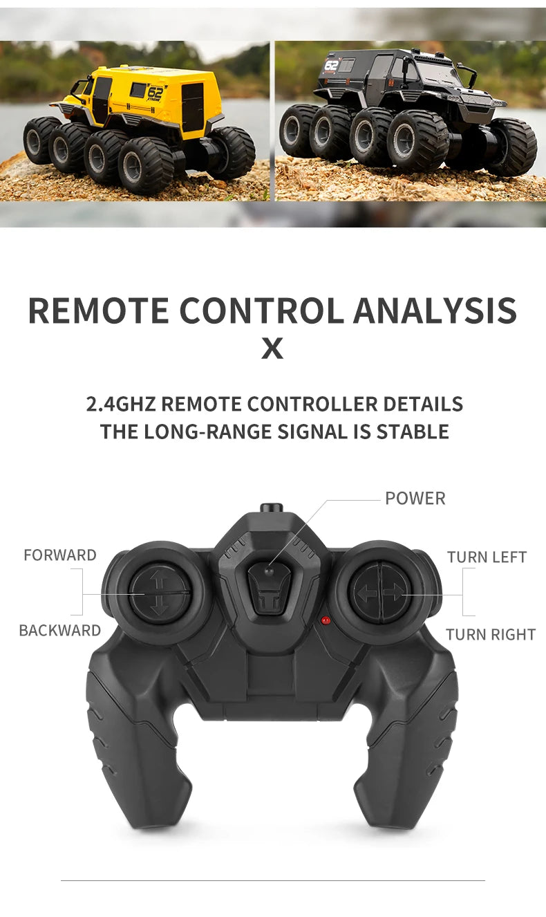    JJRC Q137 8x8 2,4G coche de Control remoto 8wd vehículo acrobático anfibio todoterreno camión de carreras de velocidad de 8 ruedas juguete sobre orugas impermeable