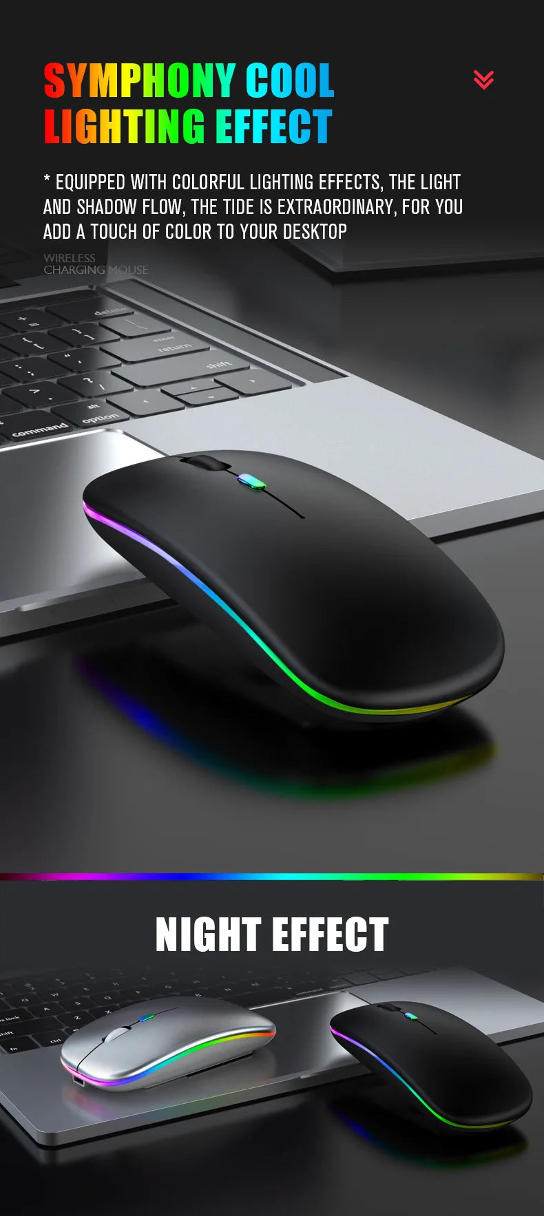 Ratón inalámbrico Bluetooth 5,0 con luz RGB recargable por USB para ordenador portátil, PC, Macbook, 2,4 GHz, 1600DPI
