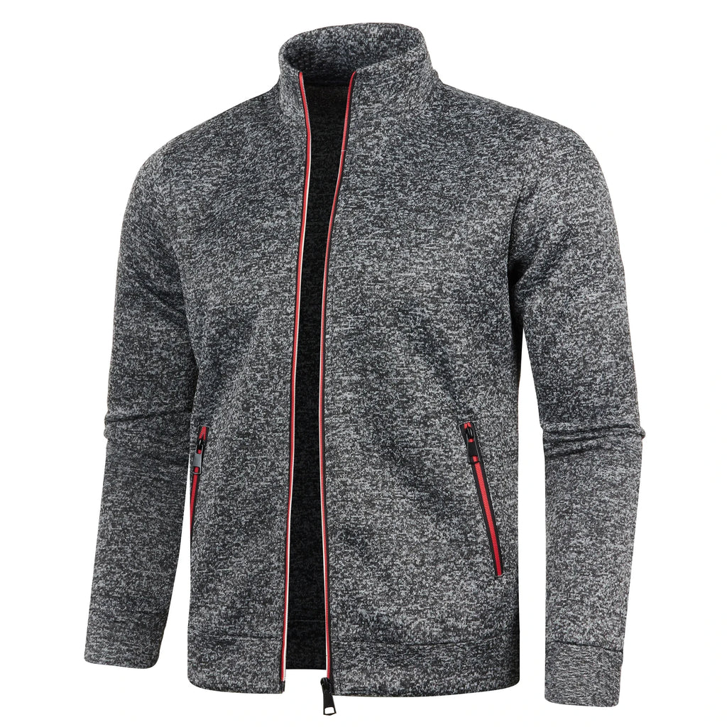 Otoño e Invierno, nuevo suéter largo con cremallera y mangas de bloque de Color para hombre, suéter fino de felpa, chaqueta informal ajustada, abrigo cómodo