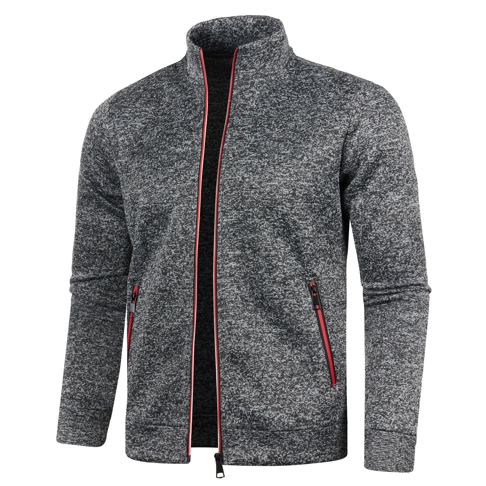 Otoño e Invierno, nuevo suéter largo con cremallera y mangas de bloque de Color para hombre, suéter fino de felpa, chaqueta informal ajustada, abrigo cómodo