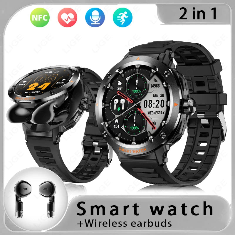 Smartwatch LIGE 2 en 1 con auriculares TWS Bluetooth, NFC y rastreador deportivo