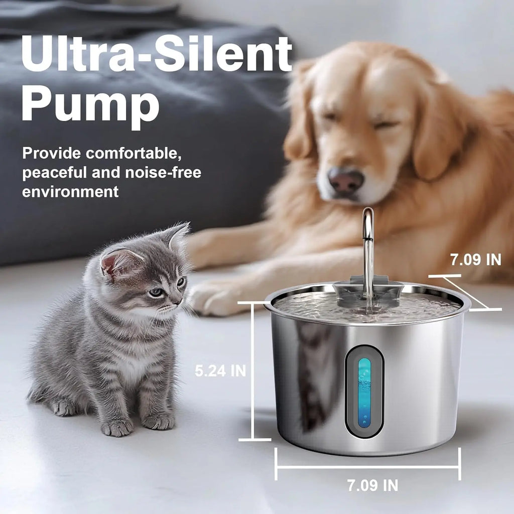 Fuente de Agua para Mascotas Acero Inoxidable 2.2L