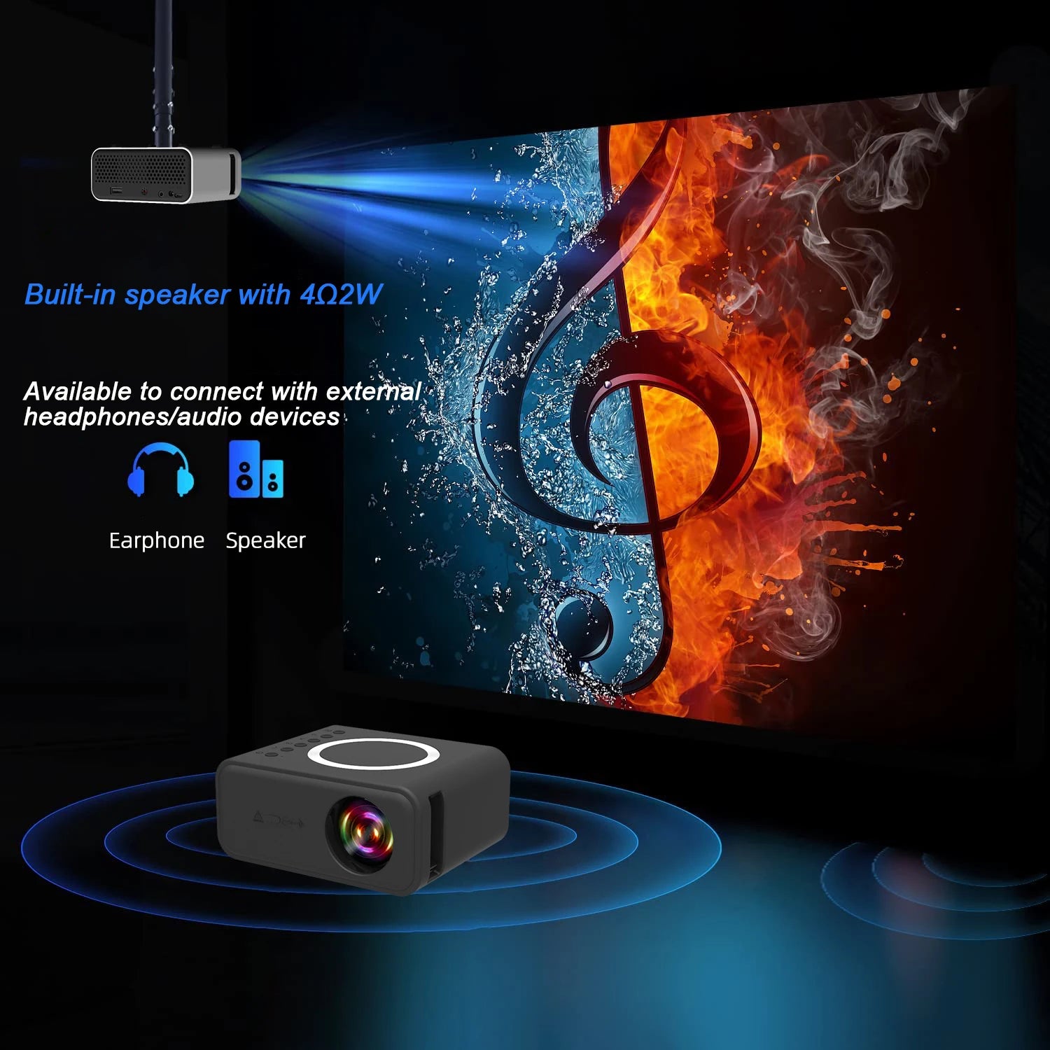 Mini proyector YT300 LED portátil, 1400 lúmenes, para oficina y hogar