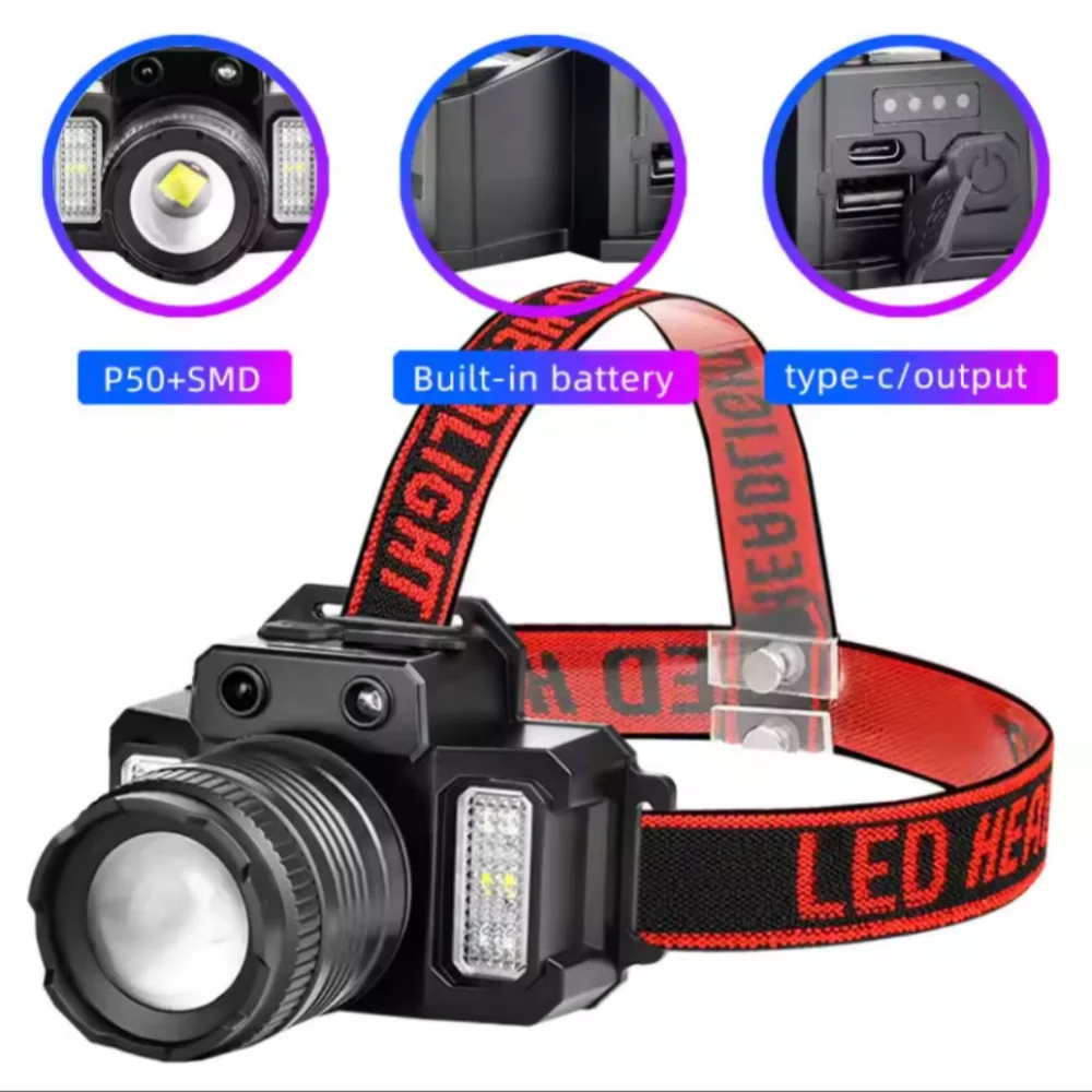 Linterna Frontal Recargable USB con Sensor de Movimiento y 5 Modos