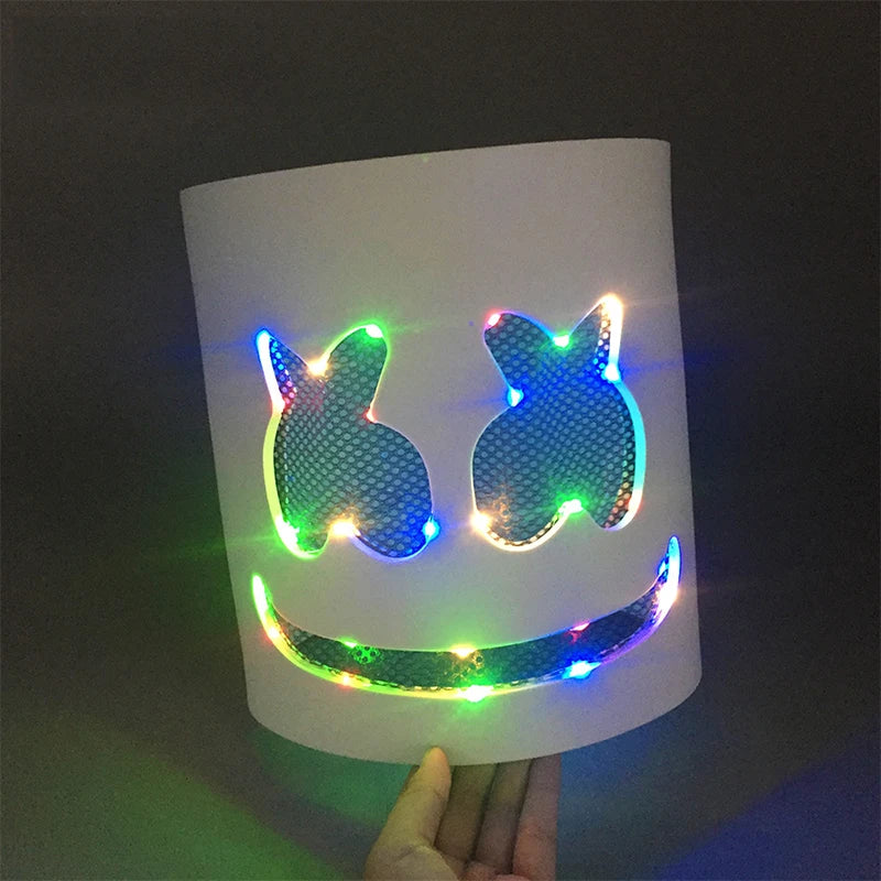 Máscara brillante de DJ Marshmello, barra de baile de Hip Hop, accesorios de espectáculo en club nocturno, máscara LED DIY de malvavisco Cos, máscara de DJ Disco para hombres, Disfraz