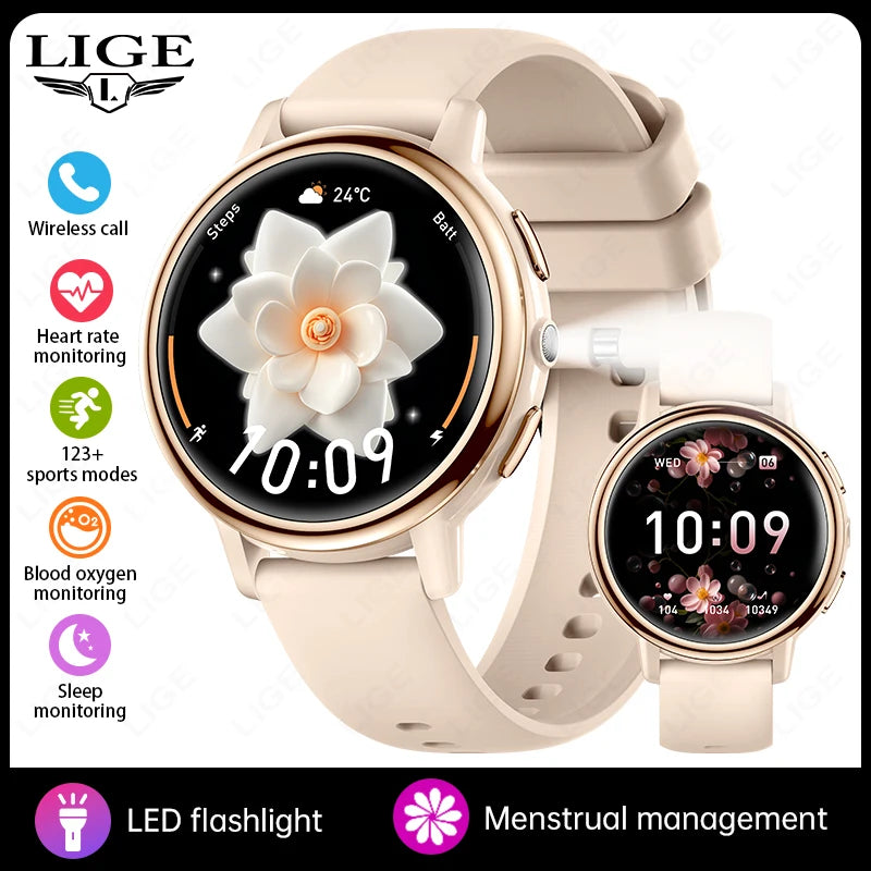 Reloj inteligente LIGE para mujer con pantalla AMOLED y llamadas Bluetooth