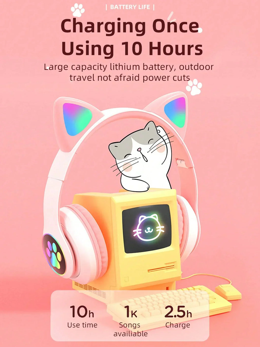 Auriculares Inalámbricos Gamer con Orejas de Gato RGB y Micrófono