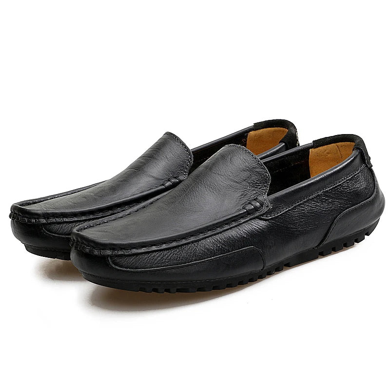 Zapatos Negros para Hombre 2026, Mocasines Casuales de Cuero Genuino, Marca de Lujo Italiana, Transpirables, Estilo Náutico