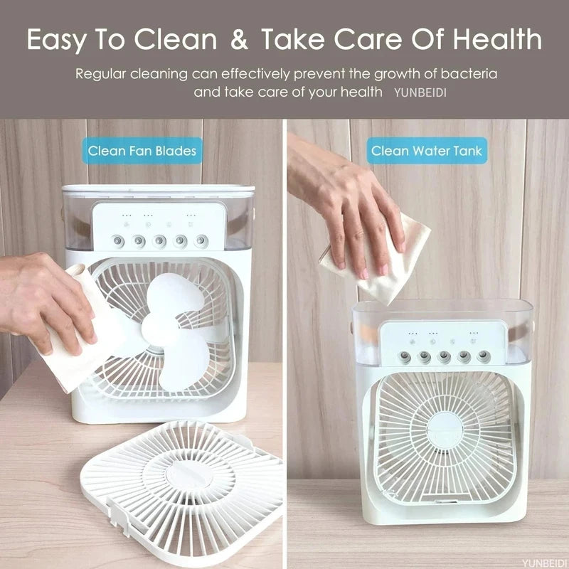 Ventilador 3 en 1 Portátil con Luz LED y Humidificador