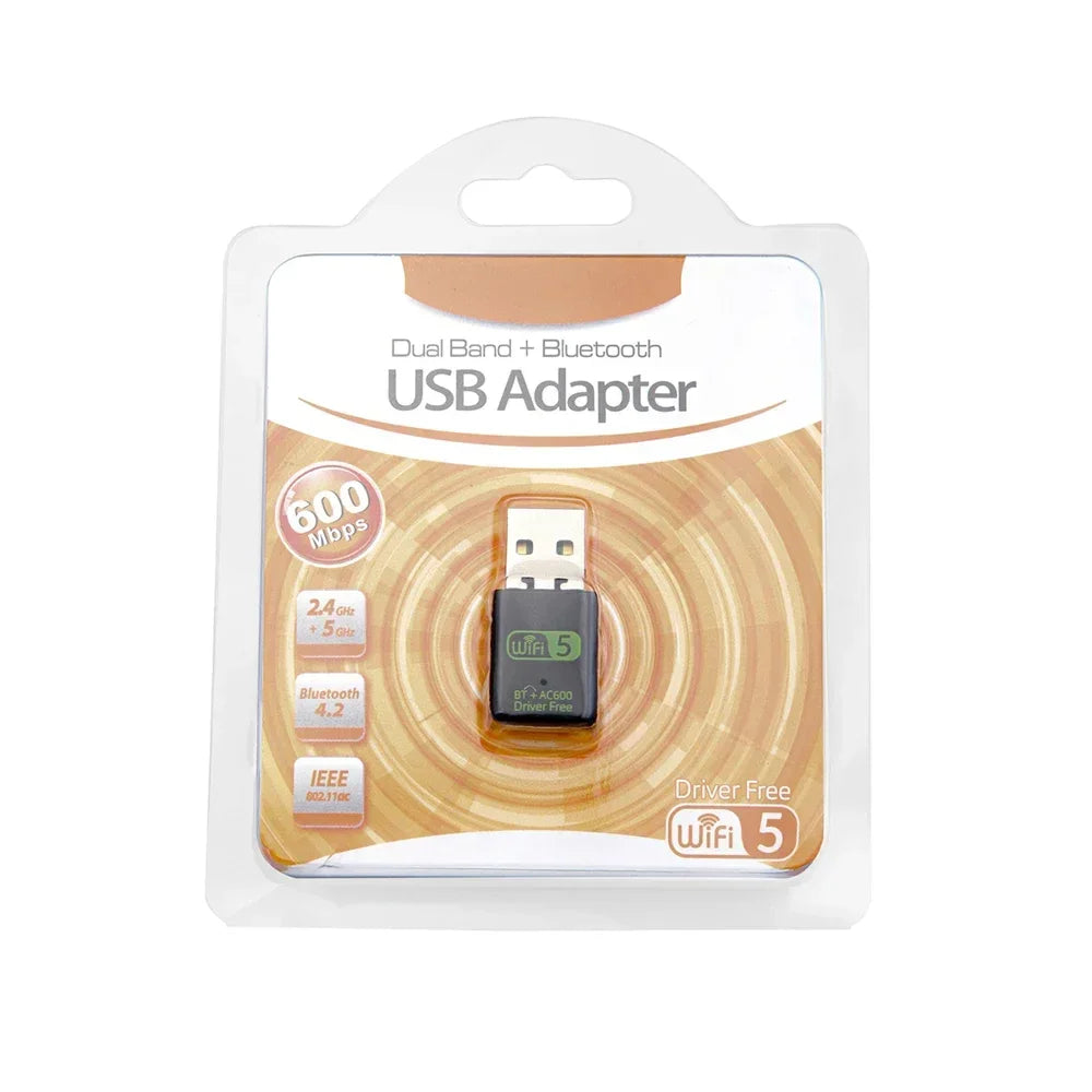 Adaptador USB WiFi Bluetooth de 600Mbps 2 en 1 BT 4.2 de doble banda 2.4G/5GHz, tarjeta de red inalámbrica sin controlador para PC, portátil y computadora de escritorio