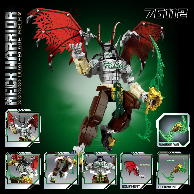Bloques de Construcción 76112, Robot Mech Warrior, Alas Rojas, Cuchilla Verde, Modelo Dim-Blade, Kit de Bloques de Construcción, Juguete para Adultos y Niños, Regalos