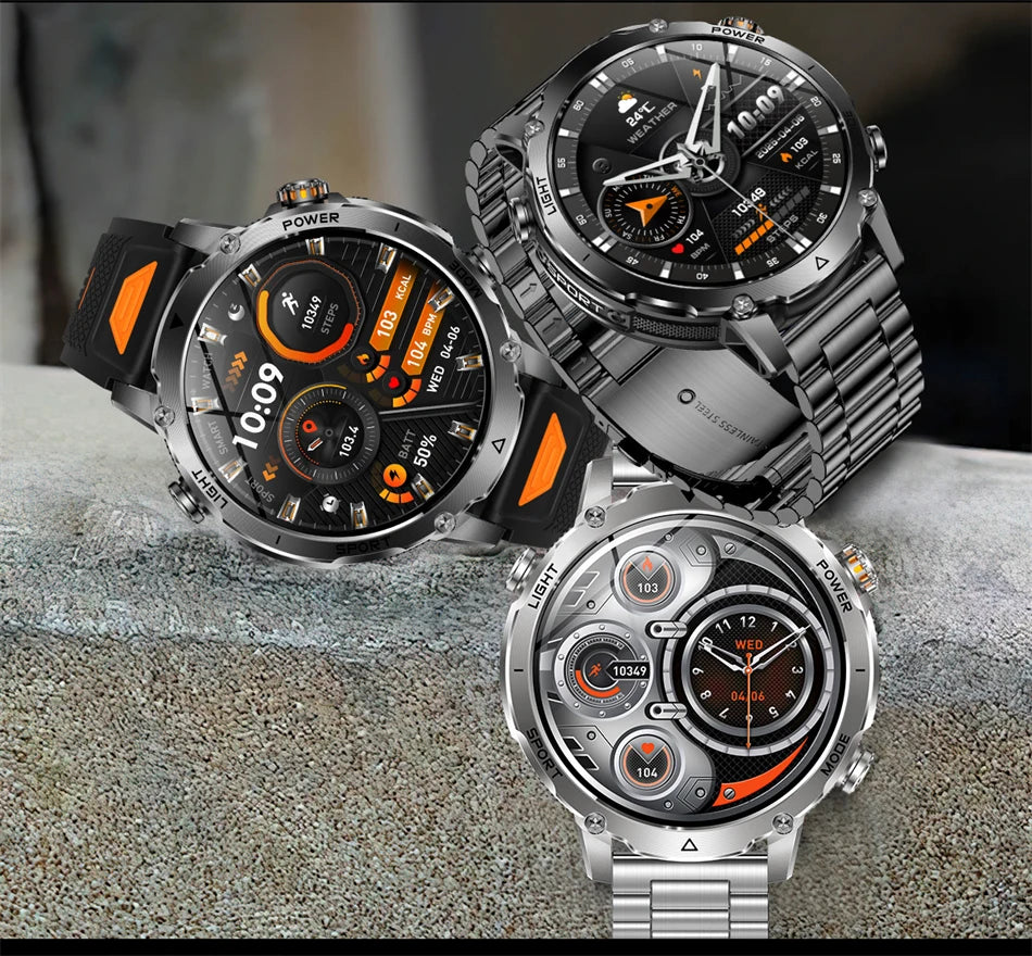 Reloj Inteligente Militar con Linterna Bluetooth 2026
