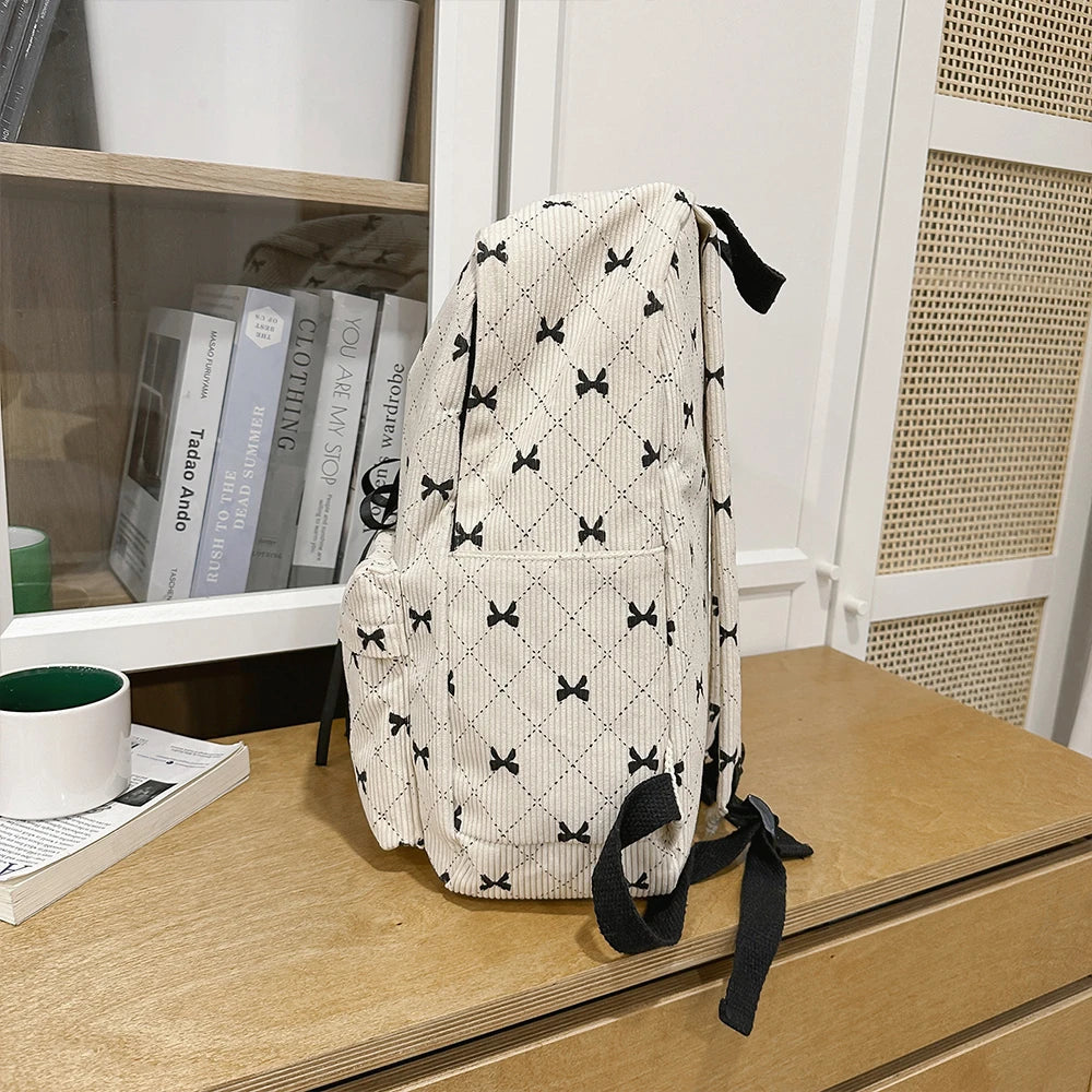 Mochila de Ocio, Mochila de Pana con Lazo para Primavera y Verano, Mochila de Gran Capacidad Estilo Universitario, Mochila para Viajar al Trabajo