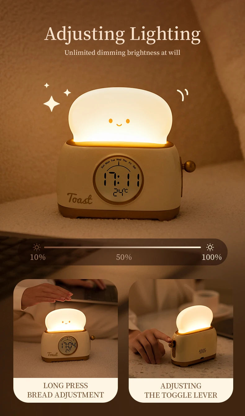 Reloj despertador con luz nocturna para tostadora, reloj despertador para niños, reloj luminoso para mesita de noche, lámpara de noche para dormitorio, decoración, regalo para niños