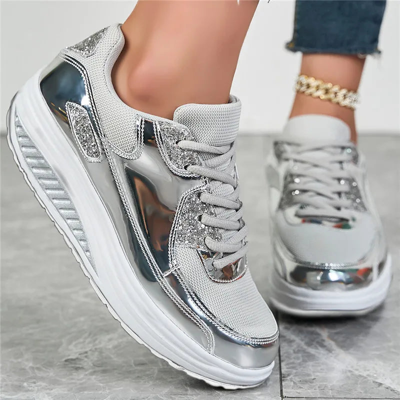 Zapatos deportivos de malla plana para mujer, calzado deportivo cómodo y transpirable con cordones, a la moda, para primavera y otoño