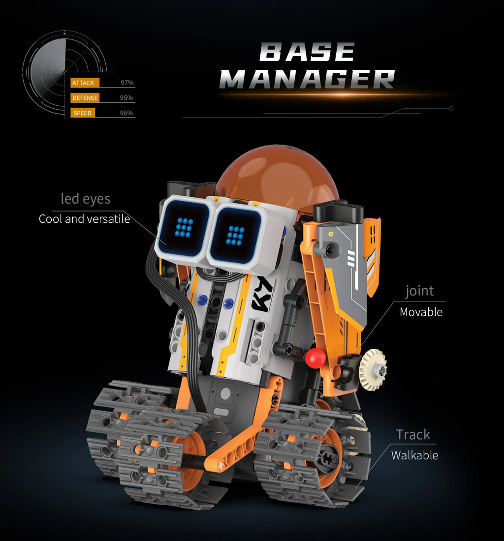 Kit de construcción de robot espacial 5 en 1 con pantalla LED, control remoto de programación Bluetooth: juguete STEM, el regalo de Navidad perfecto