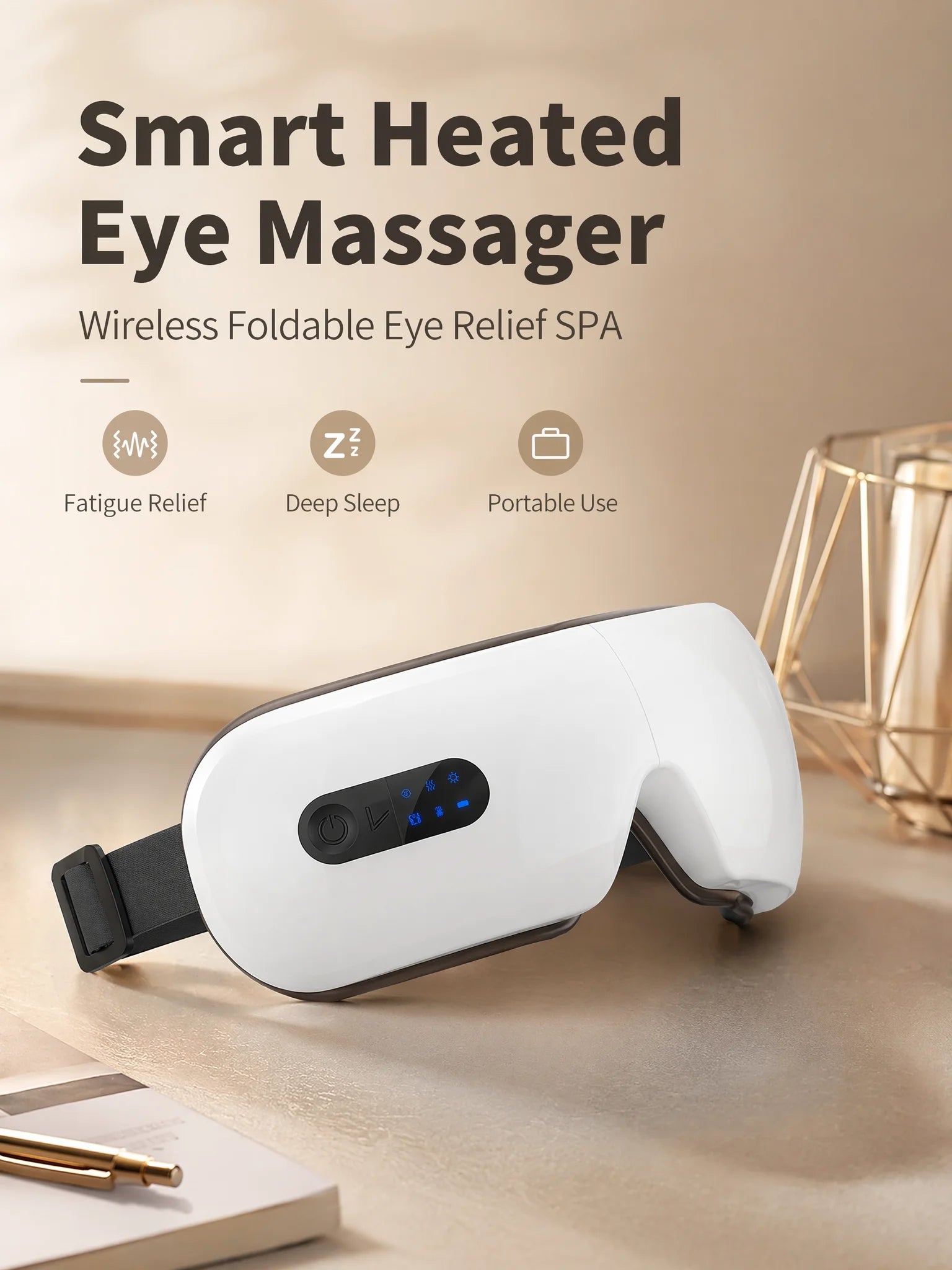 Masajeador de Ojos Inalámbrico con Compresas Calientes y Bluetooth