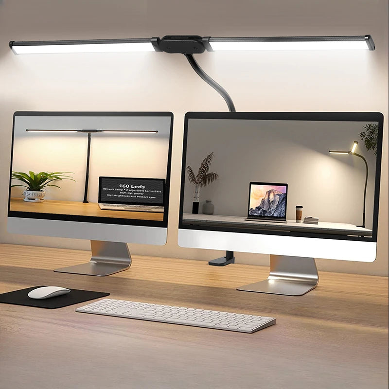Lámpara de Escritorio LED Doble Cabezal con Clip y USB