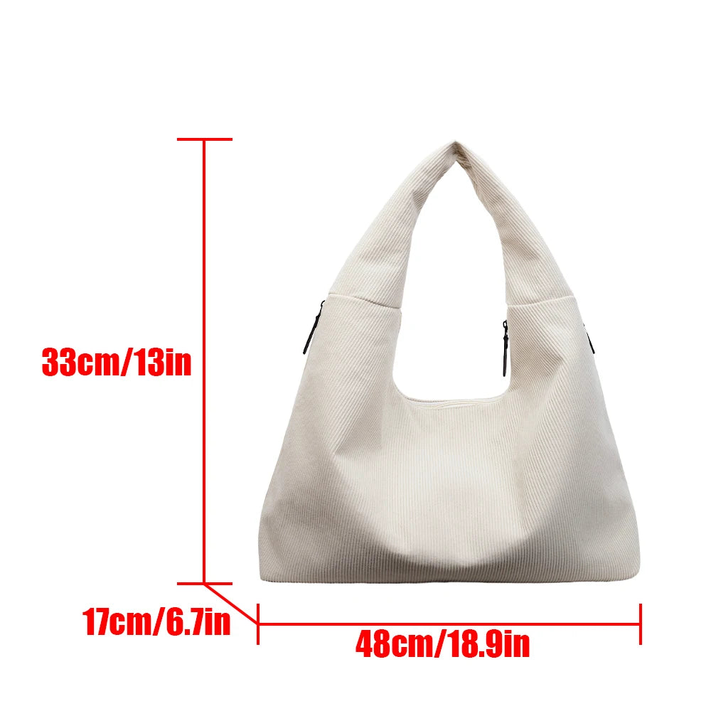 Bolso de Hombro Vintage de Pana, Gran Capacidad con Múltiples Bolsillos