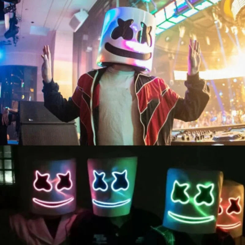 Máscara LED de DJ para Halloween, Máscara Realista de Marshmello, Máscara de Casco Transpirable, Duradera, para Carnaval, Festival, Fiesta de Halloween, Cosplay