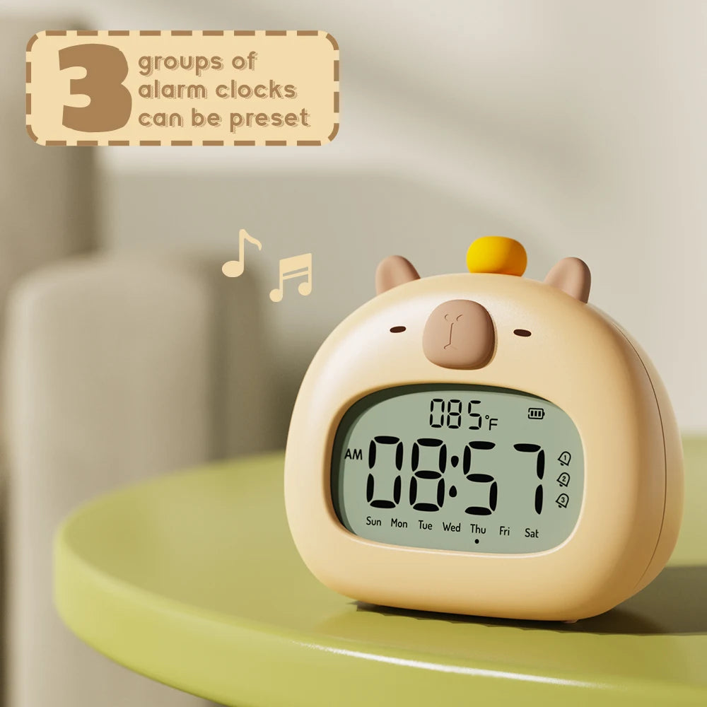 Luz Nocturna LED Capibara con Reloj Despertador USB