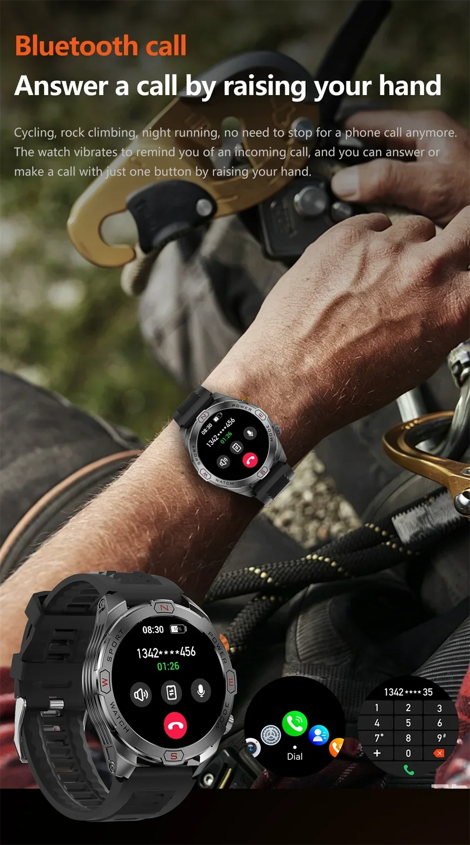 Reloj Inteligente Militar 1200mAh Brújula