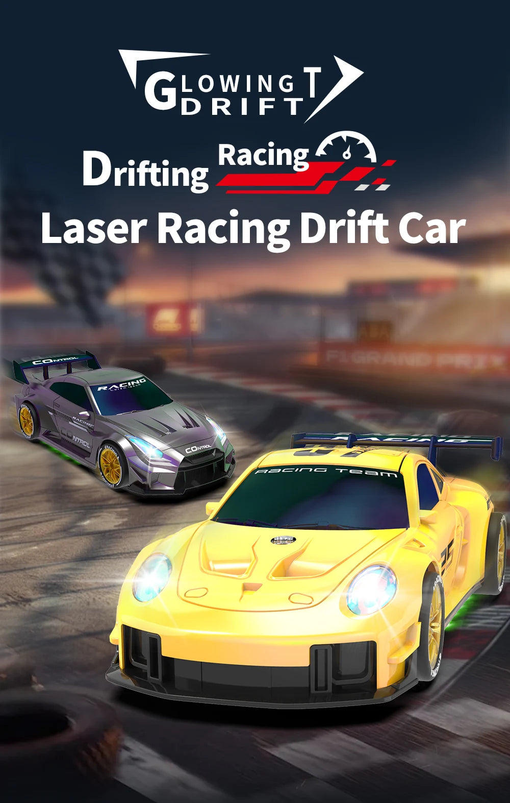 Mini Coche RC de Drift, 2.4G 4WD, Alta Velocidad con Luces LED