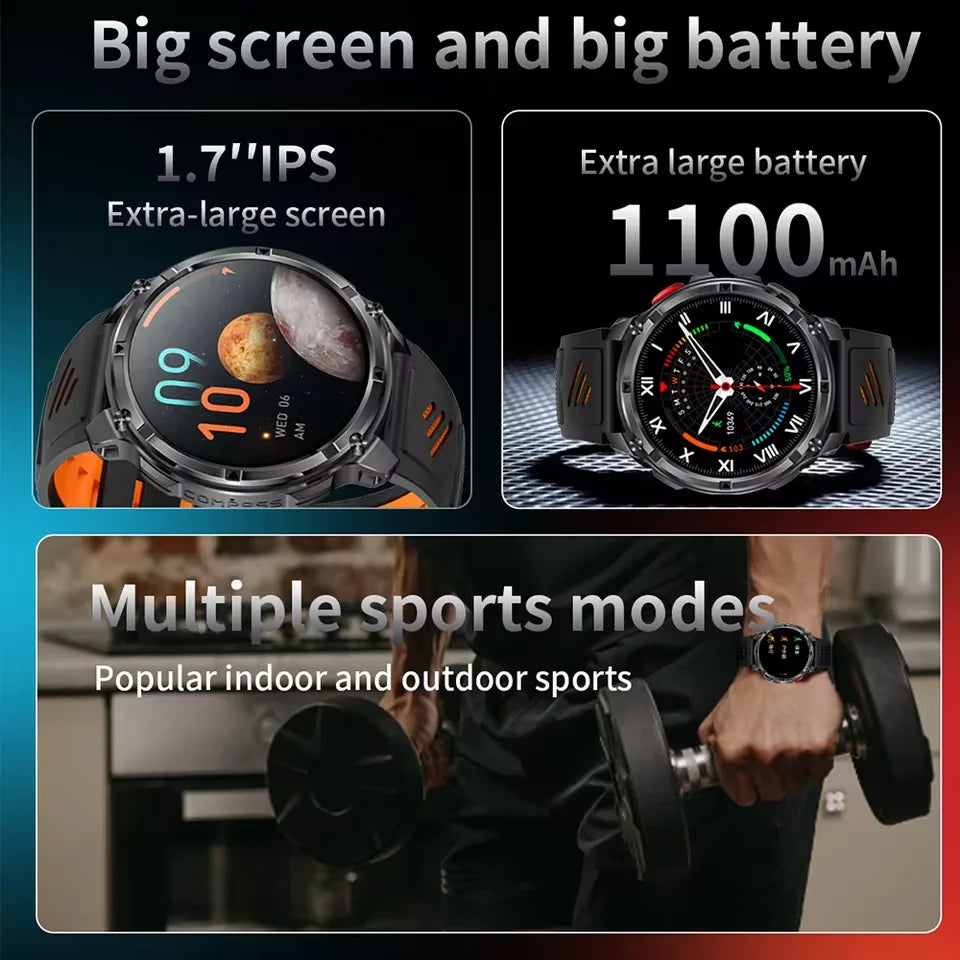 Reloj Inteligente AMOLED 1100mAh con Linterna LED, IP69 y Llamadas Bluetooth