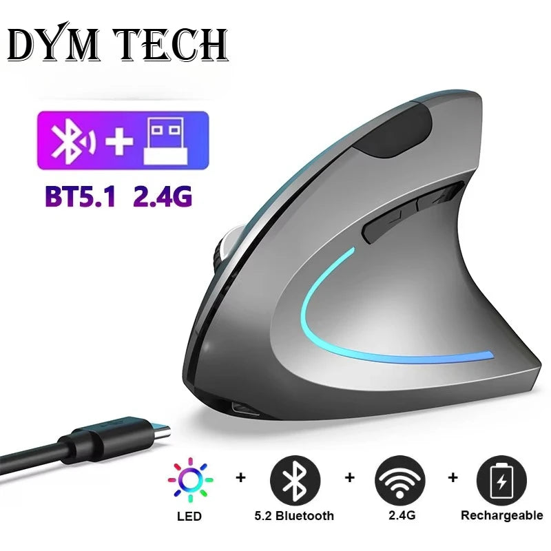 Ratón ergonómico Vertical para juegos, Kit de ratón inalámbrico recargable para jugadores, ratón óptico 2,4G, ordenador, PC, portátil, escritorio, USB