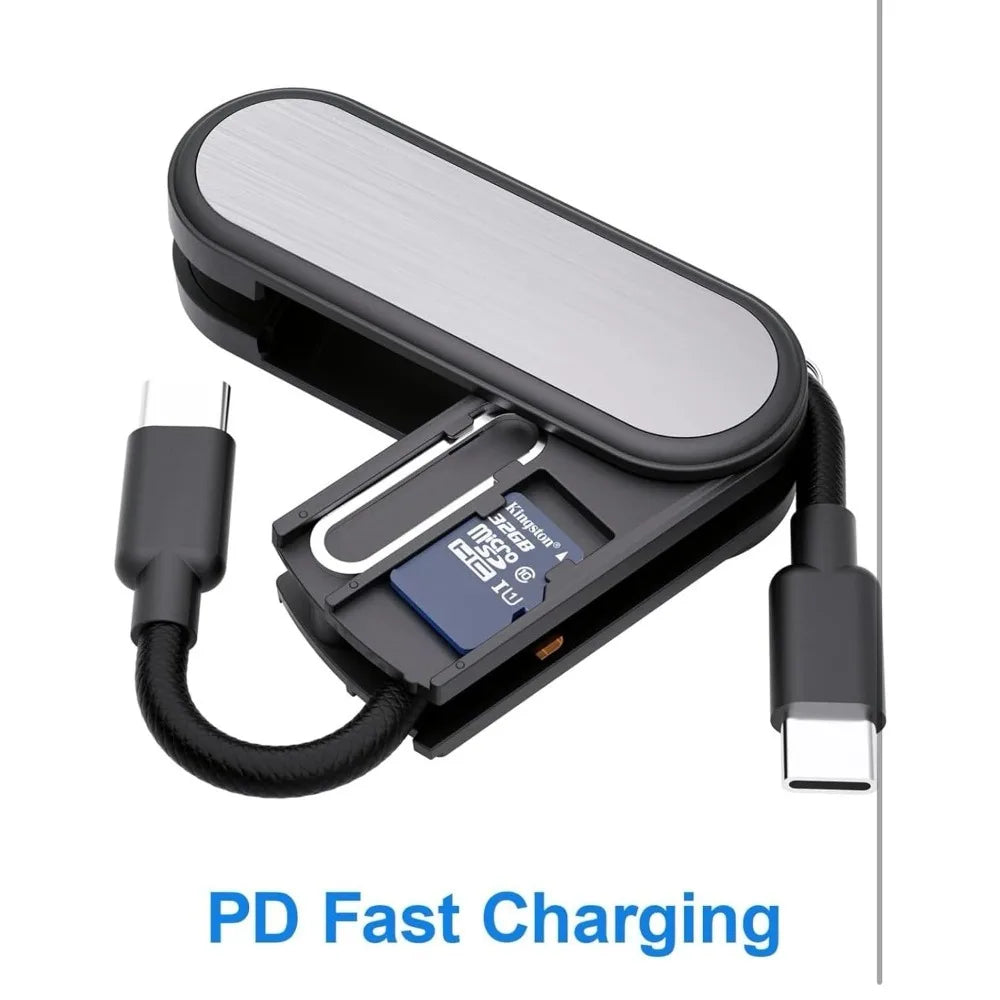 Cable USB C a USB C BUDI de 65W con herramienta de extracción y almacenamiento de tarjetas, cable de carga rápida tipo C para dispositivos móviles/cámaras