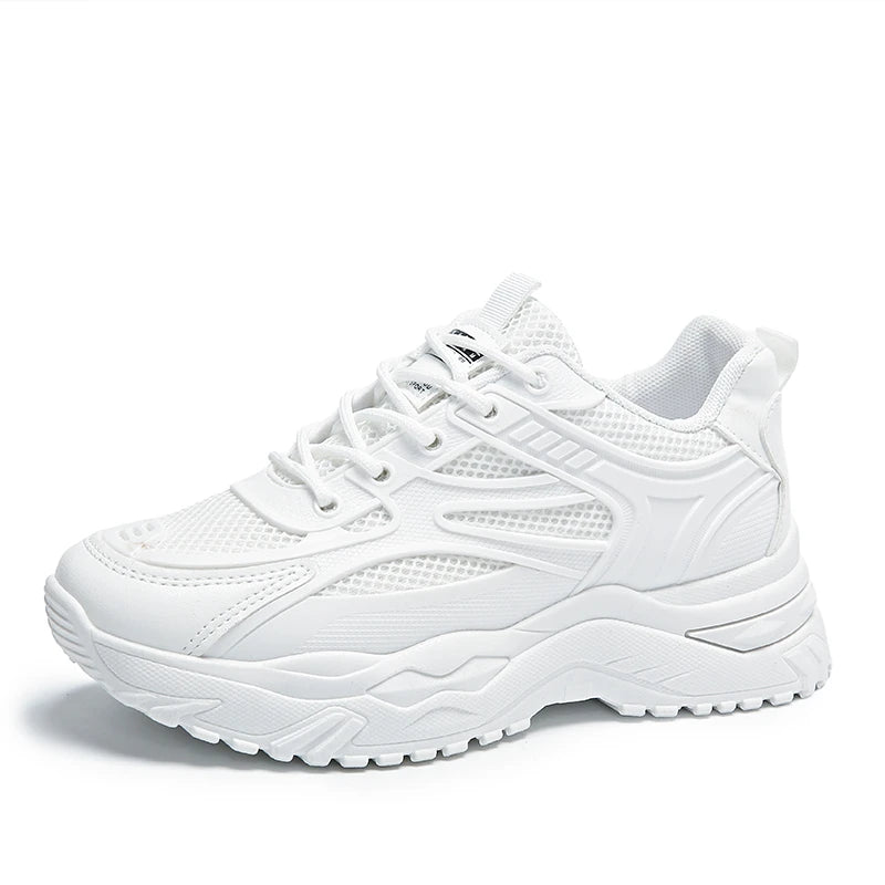 Zapatillas blancas para mujer, nuevas de cuero 2023, zapatillas gruesas, zapatos deportivos para mujer, zapatos vulcanizados de tenis gruesos, zapatos de plataforma de cesta