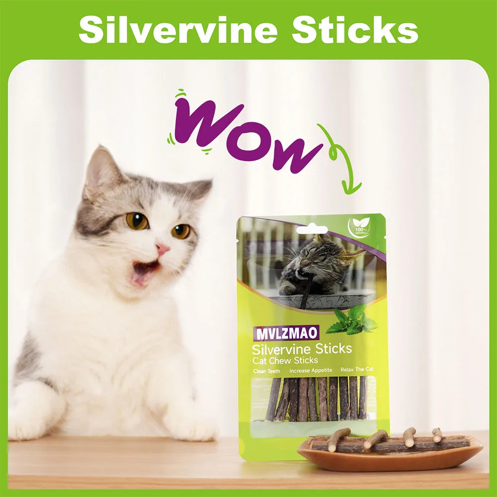 Silvervine palos para gatos, 10 Uds. De juguetes para gatitos, juguetes con hierba gatera, juguetes para masticar, palo de madera, juguetes para la dentición del gatito adecuados para gatos