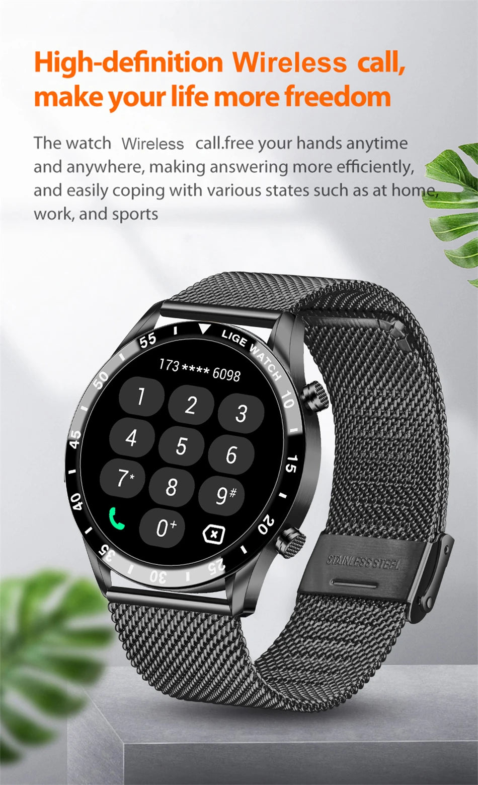 Smartwatch LIGE de lujo para hombre con llamadas Bluetooth y monitor de salud