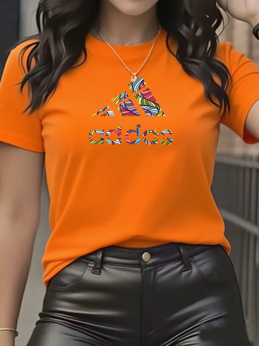 Camiseta de Algodón Ajustada de Manga Corta con Cuello Redondo