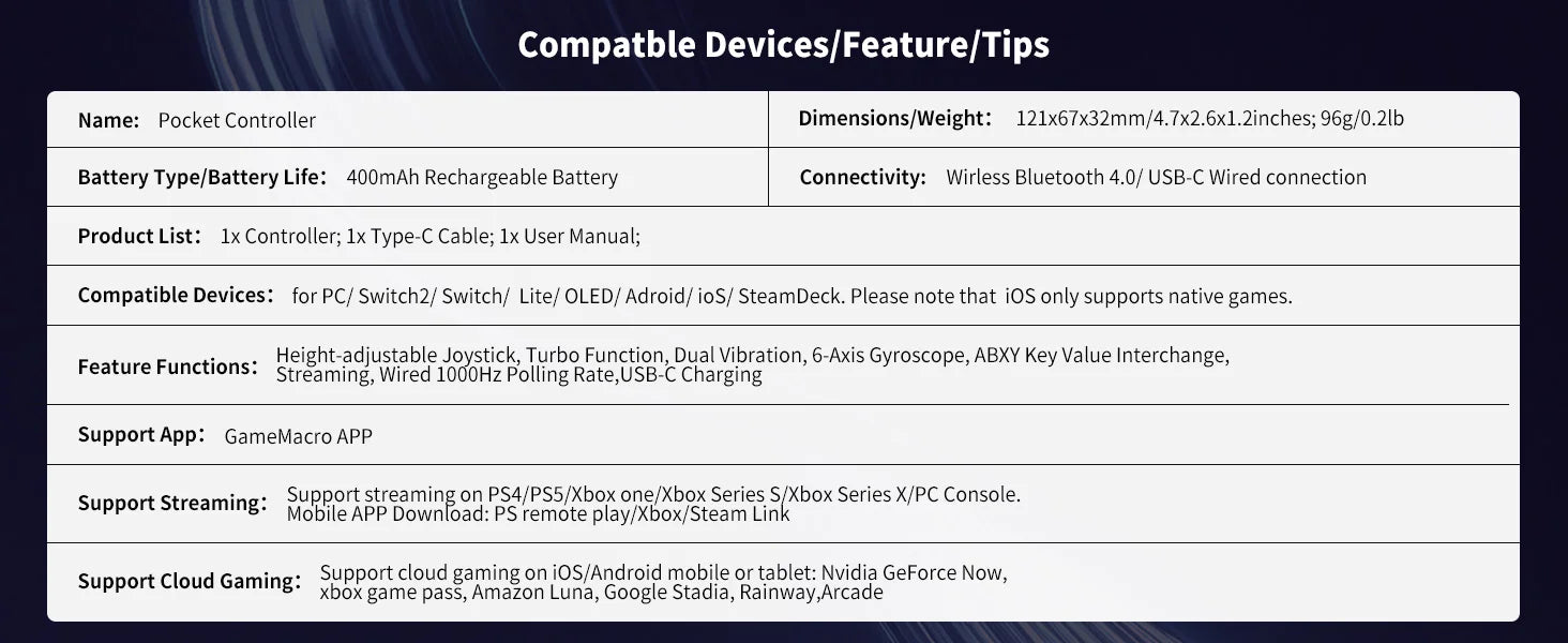 AceGamer-controlador de juego de bolsillo, Joysticks Hall portátiles, mando Bluetooth de 1000Hz para Switch/Switch2/Android/iOS/PC/Steamdeck