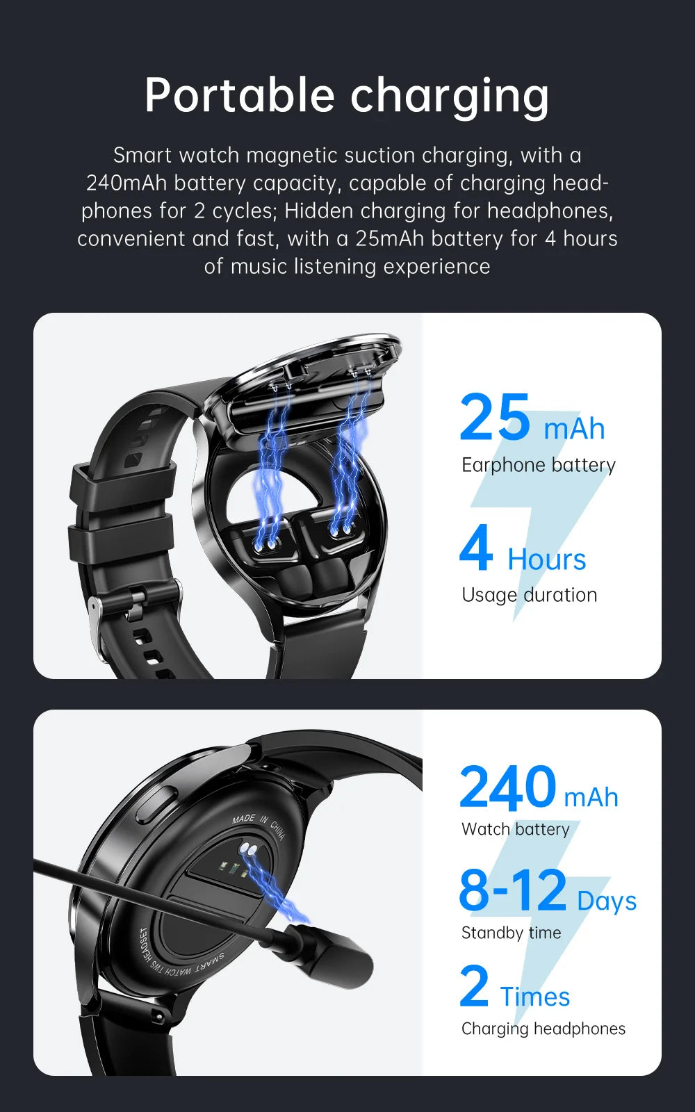 Reloj inteligente 2024 2 en 1 con auriculares Bluetooth TWS, monitor de frecuencia cardíaca y presión arterial, nuevo reloj deportivo y fitness