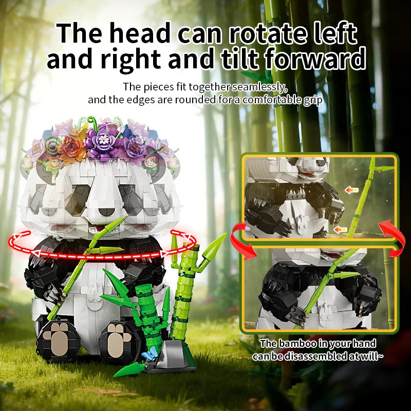 Bloques de Construcción KQ202 MOC Panda, Modelo de Animal del Bosque de Bambú, Decoración de Escritorio STEM para el Hogar, Regalo Educativo de Cumpleaños y Navidad para Niños