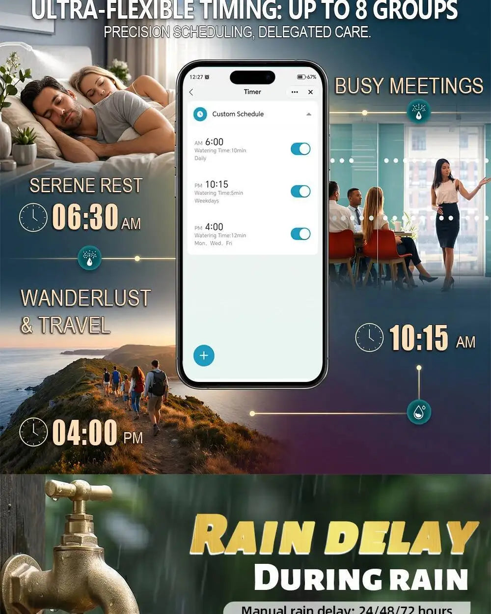 Temporizador de agua WiFi inteligente, controlador de riego, No requiere concentrador, válvula automática de aspersor de goteo para jardín, Control por aplicación Tuya