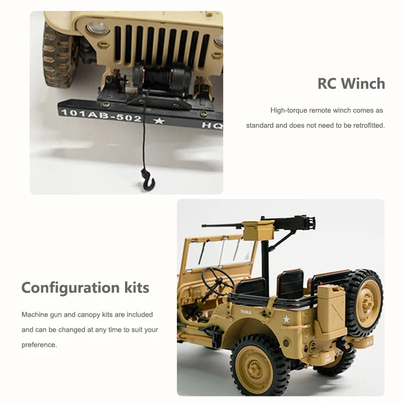 Jeep Willys RC 1/14 Militar con Cabrestante 4WD
