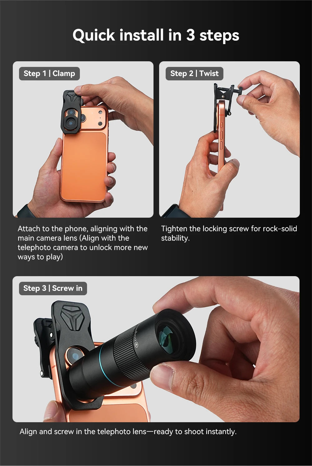 Lente Teleobjetivo APEXEL HD 6X para iPhone, Samsung y Smartphones