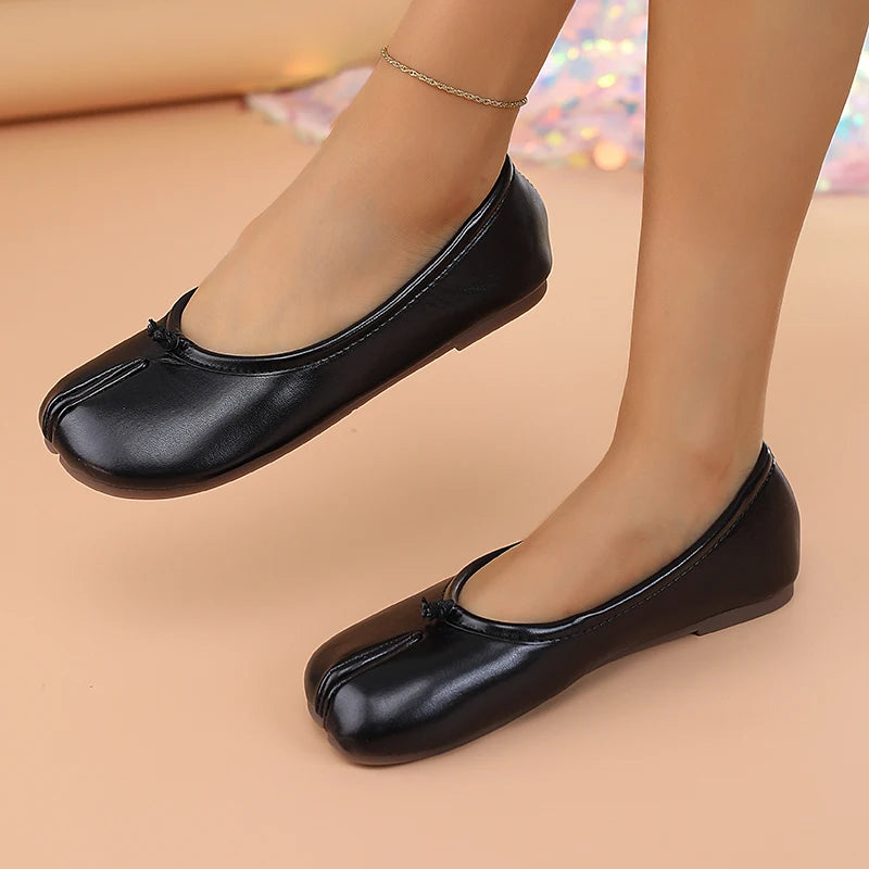 2025 Mocasines separadores de dedos de cuero para mujer, zapatos planos, cómodos, transpirables, informales