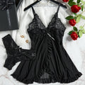 Vestido de lencería Sexy de verano para mujer, camisón transparente de encaje, ropa de dormir lisa, ajustada, suave, con cuello en V, ropa de dormir y vestidos