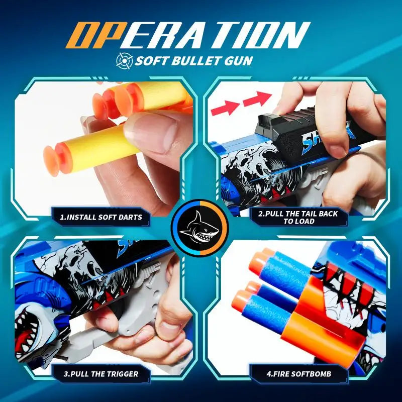 Set de Pistola de Juguete Interactiva de 4 Disparos con Diseño de Tiburón y Dardos de Espuma EVA, con Correa para la Muñeca, Juego de Tiro, Regalo