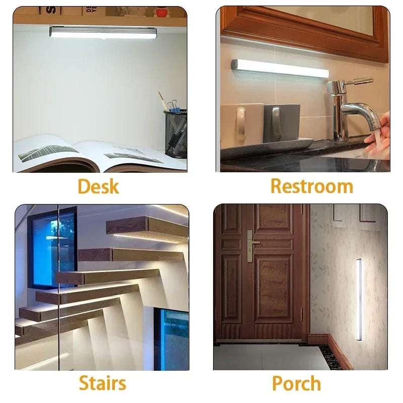 Barra de luz LED con Sensor de movimiento, luz nocturna inalámbrica para debajo del gabinete, cocina, armario, iluminación, armario