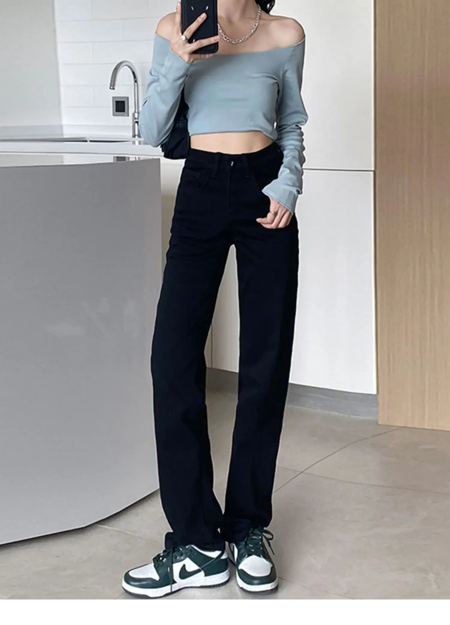 Pantalones Vaqueros Holgados de Pierna Recta para Mujer