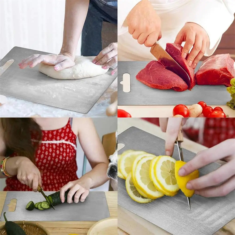 Tableros De Corte De La Cocina Para Placas De Acero Inoxidable 304 Antideslizante Espesado Doble Lado Food Grade Portátil Fruta Y Carne Grado Alimenticio Portátil Engrosado Duradero Antideslizante Ecológico Ligero
