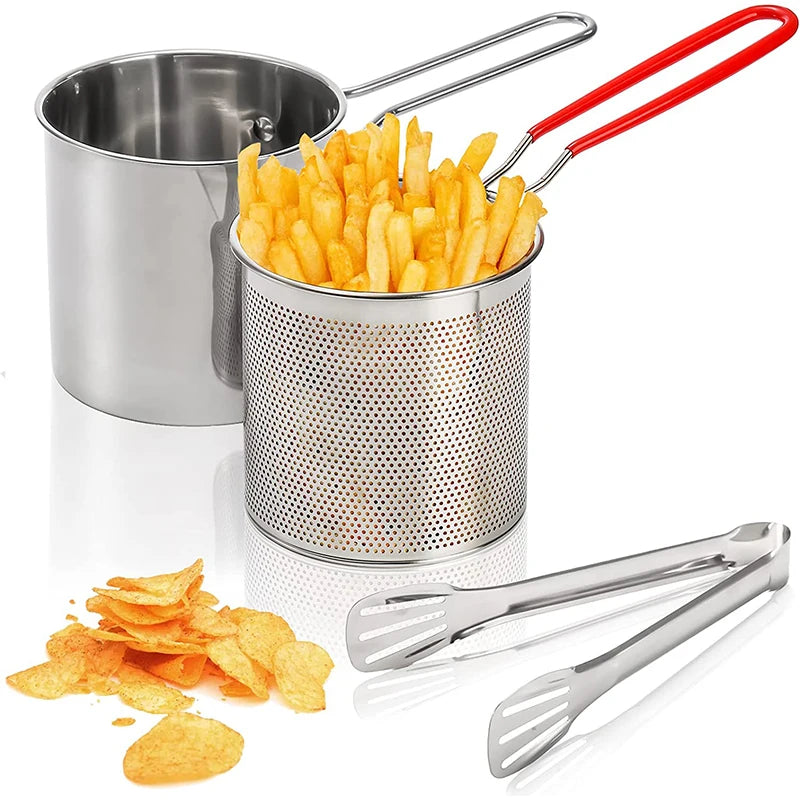 LMETJMA-Olla de freír profunda con colador, cesta Tong de acero inoxidable, olla de freír Tempura japonesa para patatas fritas, pollo KC0460