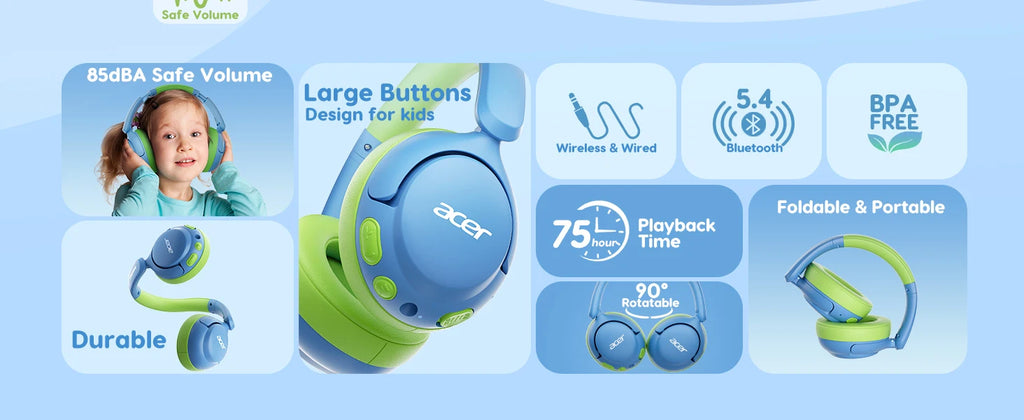 Acer OHR725 Auriculares Infantiles Bluetooth 5.4 85dB